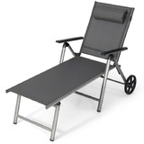 Costway 72450813 Adjustable Patio Folding Chaise Lounge Chair with Wheels
