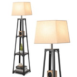 Costway 72659183 Shelf Floor Lamp with Storage Shelves and Linen Lampshade