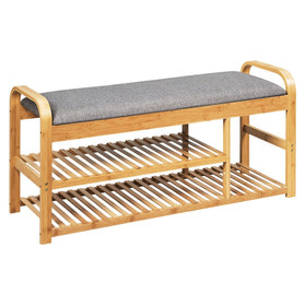 Costway 72910548 3-Tier Bamboo Shoe Rack Bench with Cushion-Natural