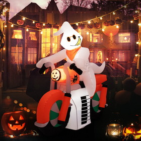 Costway 73824610 5 Feet Halloween Inflatable Ghost Riding on Motor Bike with LED Lights