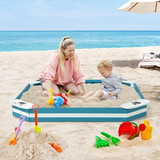 Costway 73849615 Outdoor Solid Wood Sandbox with 4 Built-in Animal Patterns Seats
