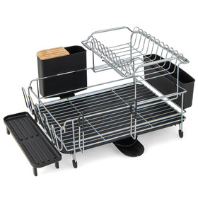 Costway 73854629 2-Tier Detachable Dish Rack with Drainboard and 360&#176; Swivel Spout