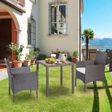 Costway 74128659 3 Pieces Patio Wicker Furniture Set wih Acacia Wood Table Top and Chair Cushiones