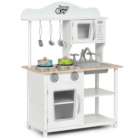 Costway 74231509 Wooden Pretend Play Kitchen Set for Kids with Accessories and Sink