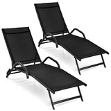 Costway 74386215 2 Pieces Outdoor Chaise Lounge with 5-Position Adjustable Backrest-Black