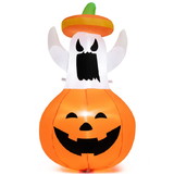 Costway 74693158 Inflatable Halloween Ghost Decoration with Hat and Pumpkin Lantern