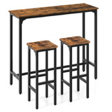 Costway 75398462 3 Pieces Industrial Bar Table and Chairs Set with Metal Frame-Rustic Brown