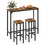 Costway 75398462 3 Pieces Industrial Bar Table and Chairs Set with Metal Frame-Rustic Brown