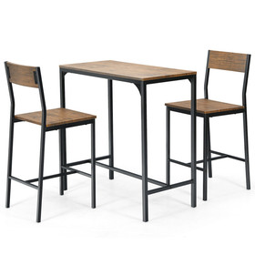 Costway 75693408 3 Pieces Bar Table Set with 2 Stools-Black