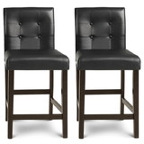 Costway 75912386 Set of 2 PVC Leather Bar Stools with Solid Wood Legs