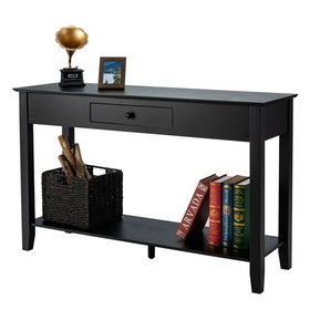 Costway 76194538 Console Sofa Side Accent Table with Drawer Shelf-Black