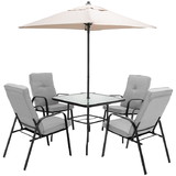 Costway 78405126 6 Pieces Patio Dining Set with Umbrella and Stackable Cushioned Chairs