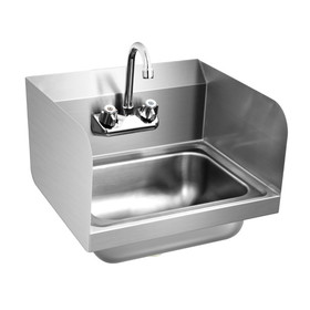 Costway 78413092 Stainless Steel Sink Wall Mount Hand Washing Sink with Faucet and Side Splash
