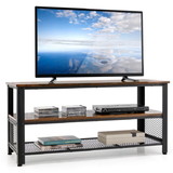 Costway 78461295 3-Tier Industrial Entertainment TV Stand with Metal Mesh Shelf