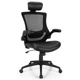 Costway 79018342 High-Back Executive Chair with Adjustable Lumbar Support and Headrest-Black
