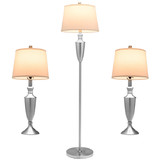 Costway 79658134 3 Piece Lamp with Set Modern Floor Lamp and 2 Table Lamps-Silver