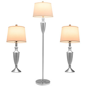 Costway 79658134 3 Piece Lamp with Set Modern Floor Lamp and 2 Table Lamps-Silver