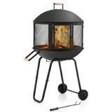Costway 79831654 28 Inch Portable Fire Pit on Wheels with Log Grate-Black