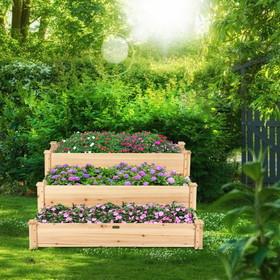 Costway 80371549 3 Tier Elevated Wooden Vegetable Garden Bed