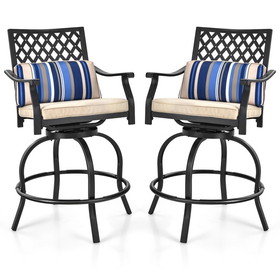 Costway 80734129 Set of 2 Outdoor Bar Height Chair with Soft Cushions