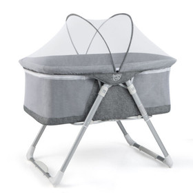 Costway 81635947 2-In-1 Baby Bassinet with Mattress and Net-Gray