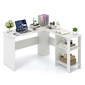 Costway 82496715 Large Modern L-shaped Computer Desk with 2 Cable Holes and 2 Storage Shelves-White