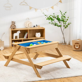 Costway 83275061 3-in-1 Kids Picnic Table Wooden Outdoor Water Sand Table with Play Boxes