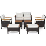 Costway 83476215 7 Piece Rattan Patio Sofa Set with Acacia Wood Tabletop and Armrests