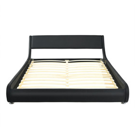 Costway 84071563 Full Size Faux Leather Upholstered Platform Bed Adjustable Headboard-Black