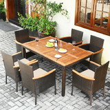 Costway 84315672 7 Pieces Patio Rattan Dining Set with Armrest Cushioned Chair and Umbrella Hole