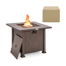 Costway 84367912 32 Inch 50 000 BTU Square Fire Pit Table with Lid and Lava Rocks-Brown