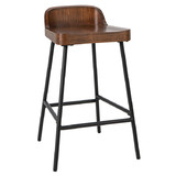 Costway 84739150 Industrial 24.5 Inches Bar Stool with Backrest and Saddle Seat-Rustic Brown