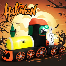 Costway 85247691 8 Feet Halloween Inflatable Skeleton Ride on Train with LED Lights