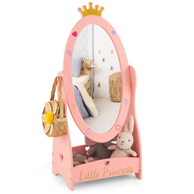 Costway 85247916 Kids Full Length Mirror with 360 Degree Rotatable Design and Shelf-Pink