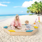 Costway 85319467 Outdoor Solid Wood Sandbox with 6 Built-in Fan-shaped Seats