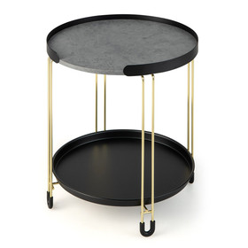Costway 85319476 2-Tier Round Side Table with Removable Tray and Metal Frame for Small Space-Golden
