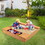 Costway 85602149 Kids Wooden Sandbox with Bench Seats and Storage Boxes