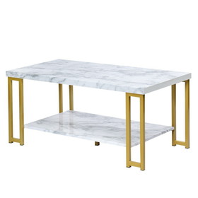 Costway 85931426 2-Tier Rectangular Modern Coffee Table with Gold Print Metal Frame