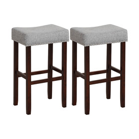 Costway 85946732 2 Set of 29 Inch Height Upholstered Bar Stool with Solid Rubber Wood Legs and Footrest-Gray