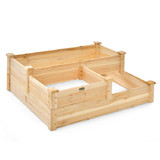 Costway 86713952 3-Tier Wooden Raised Garden Bed with Open-Ended Base-Natural