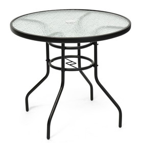 Costway 86729430 32 Inch Patio Tempered Glass Steel Frame Round Table with Convenient Umbrella Hole