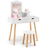 Costway 86954012 Kid Vanity Table Chair Set with Mirror and 2 Large Storage Drawers-White