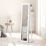 Costway 86975421 Standing Lockable Jewelry Storage Organizer with Full-Length Mirror-White
