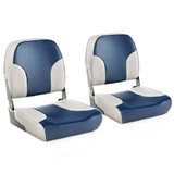Costway 87623594 2 Pieces Low Back Boat Seat Set with Sponge Padding and Aluminum Hinges-Blue