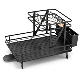 Costway 89143657 2-Tier Collapsible Dish Rack with Removable Drip Tray