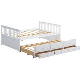 Costway 89674235 Full Size Wood Daybed Frame with Trundle Bed and 3 Storage Drawers-White