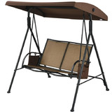 Costway 90245683 2-Person Patio Swing with Adjustable Canopy and 2 Storage Pocket-Brown