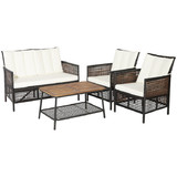 Costway 90471362 4 Pieces Patio Rattan Furniture Set with 2-Tier Coffee Table-White