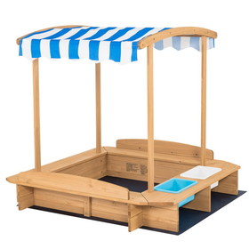 Costway 90532786 Kids Wooden Sandbox with Striped Canopy