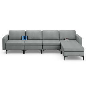Costway 90853172 1/2/3/4-Seat Convertible Sectional Sofa with Reversible Ottoman-4-Seat L-shaped with 4 USB Ports